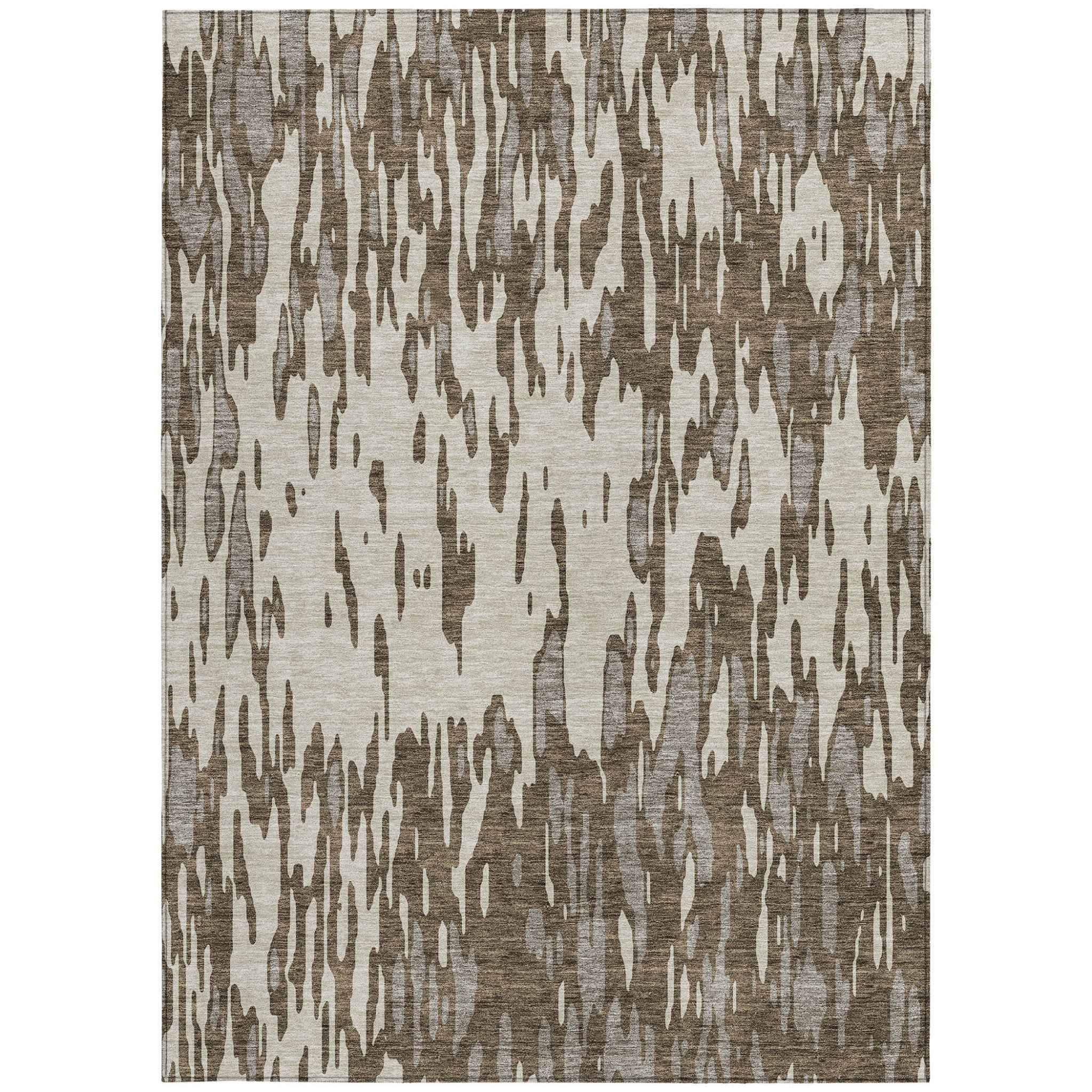 3' X 5' Brown And Ivory Abstract Washable Indoor Outdoor Area Rug