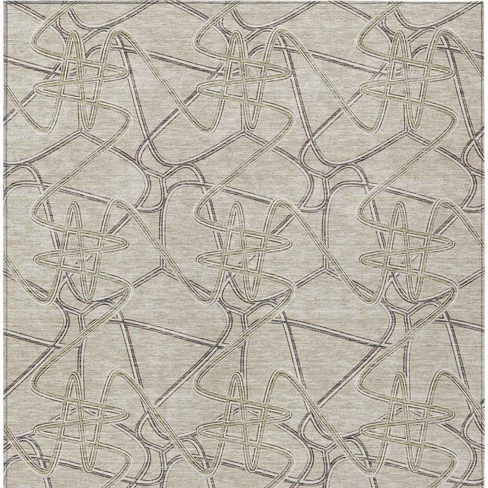 9' X 12' Beige Ivory And Gray Geometric Washable Indoor Outdoor Area Rug