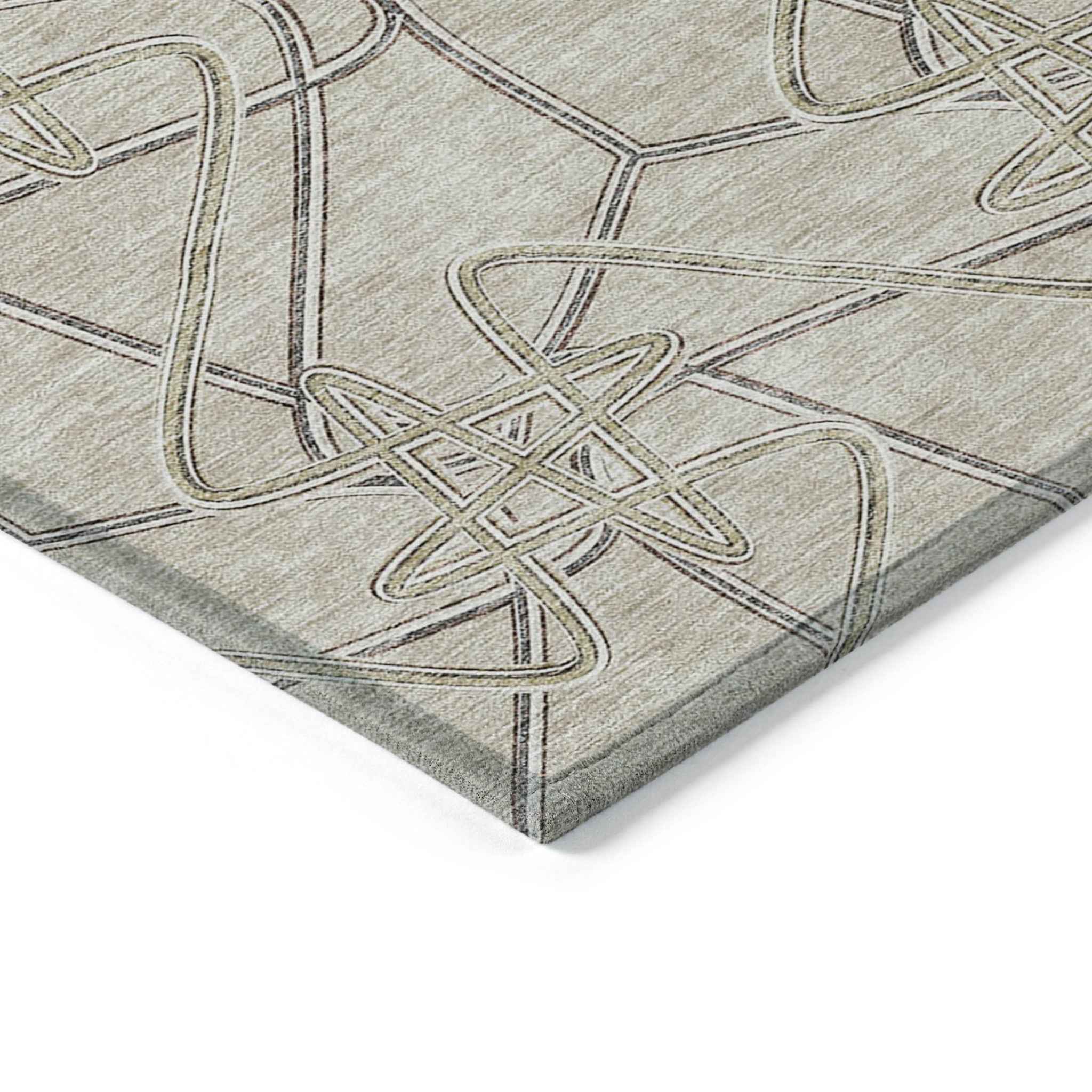 9' X 12' Beige Ivory And Gray Geometric Washable Indoor Outdoor Area Rug