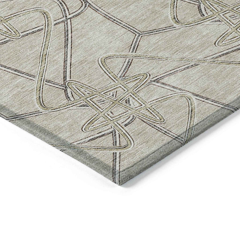 9' X 12' Beige Ivory And Gray Geometric Washable Indoor Outdoor Area Rug