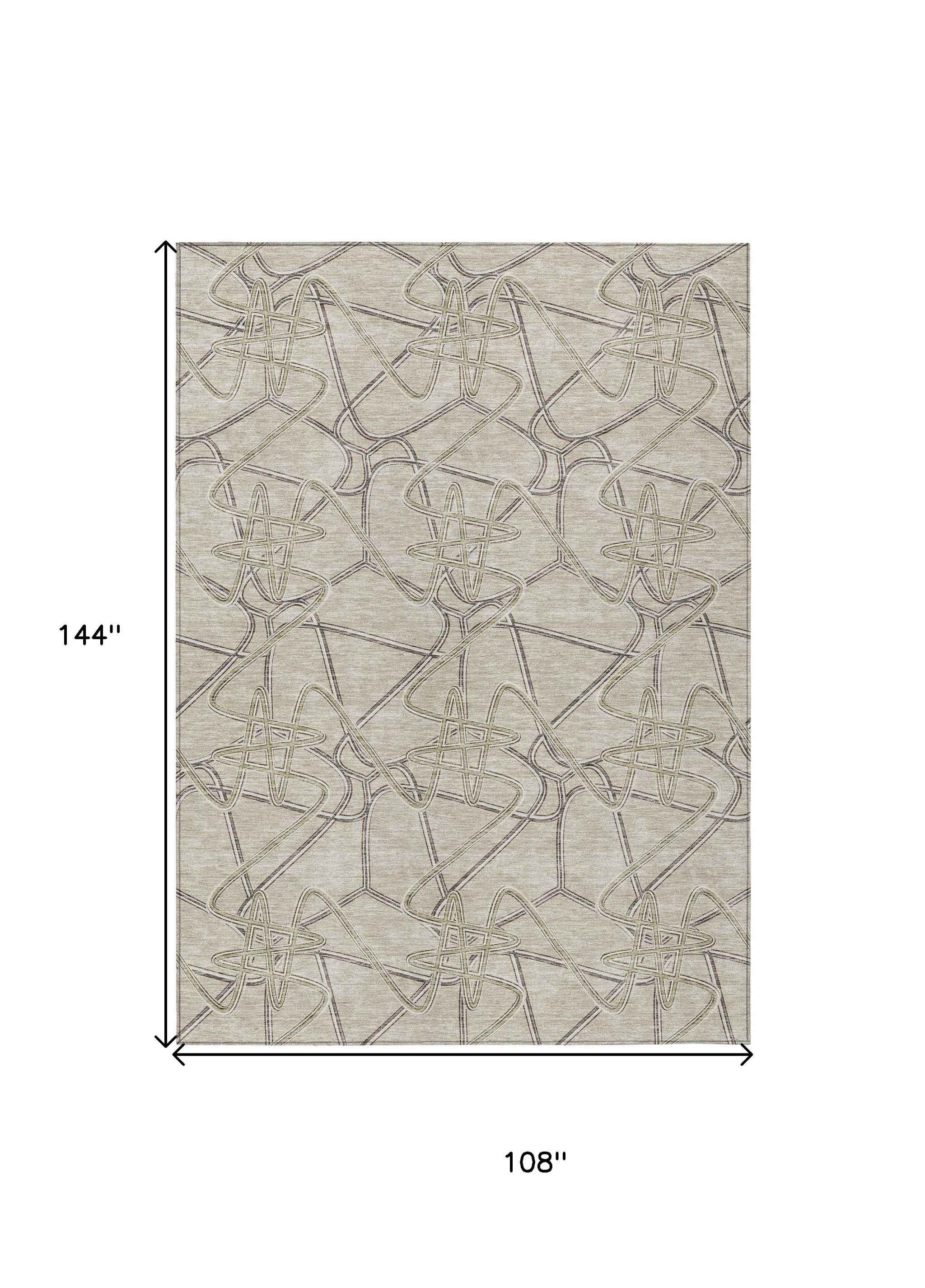 9' X 12' Beige Ivory And Gray Geometric Washable Indoor Outdoor Area Rug
