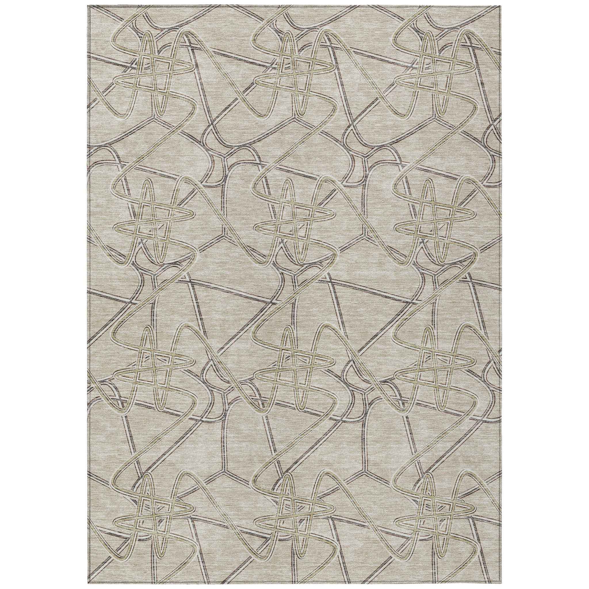 9' X 12' Beige Ivory And Gray Geometric Washable Indoor Outdoor Area Rug
