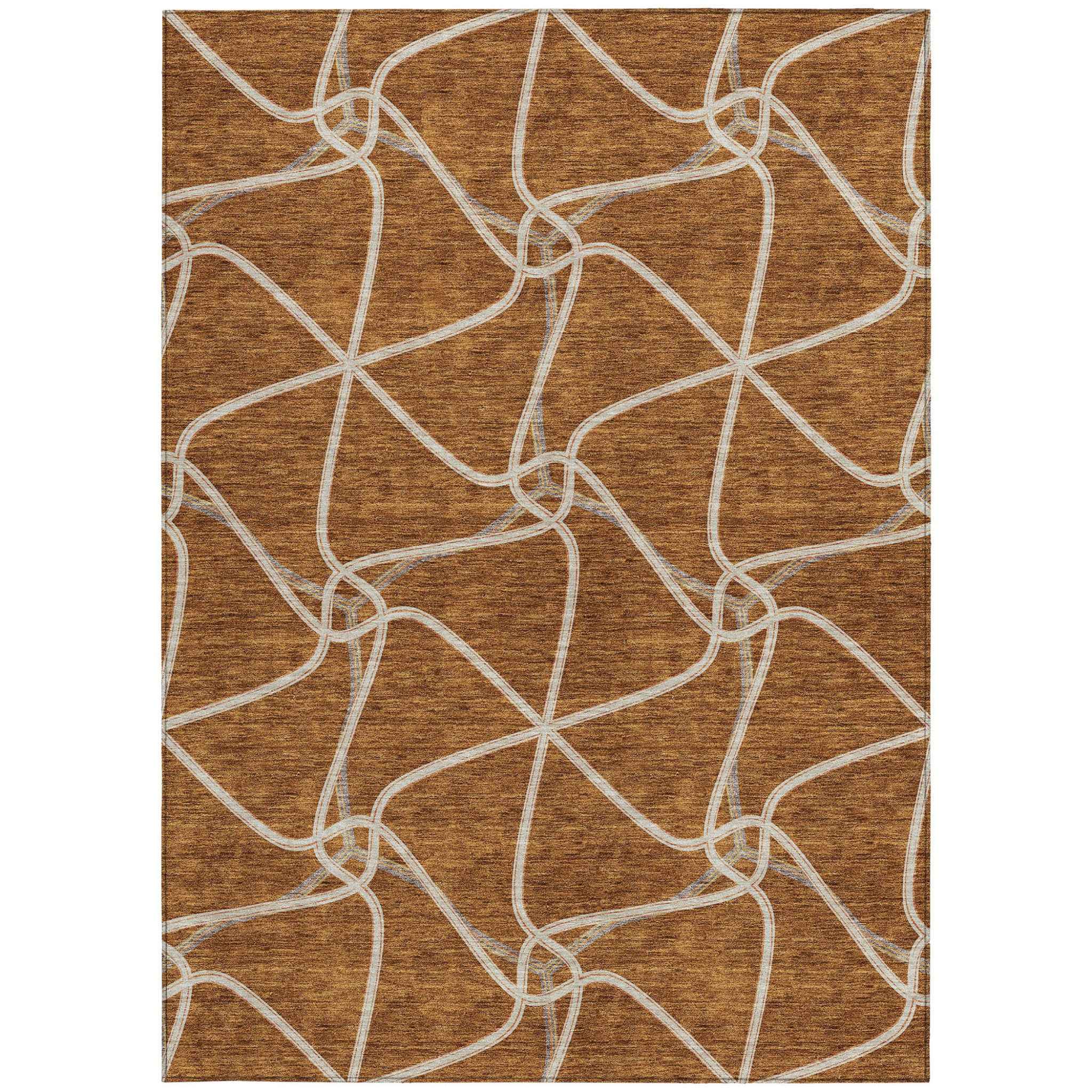 3' X 5' Orange And Ivory Geometric Washable Indoor Outdoor Area Rug