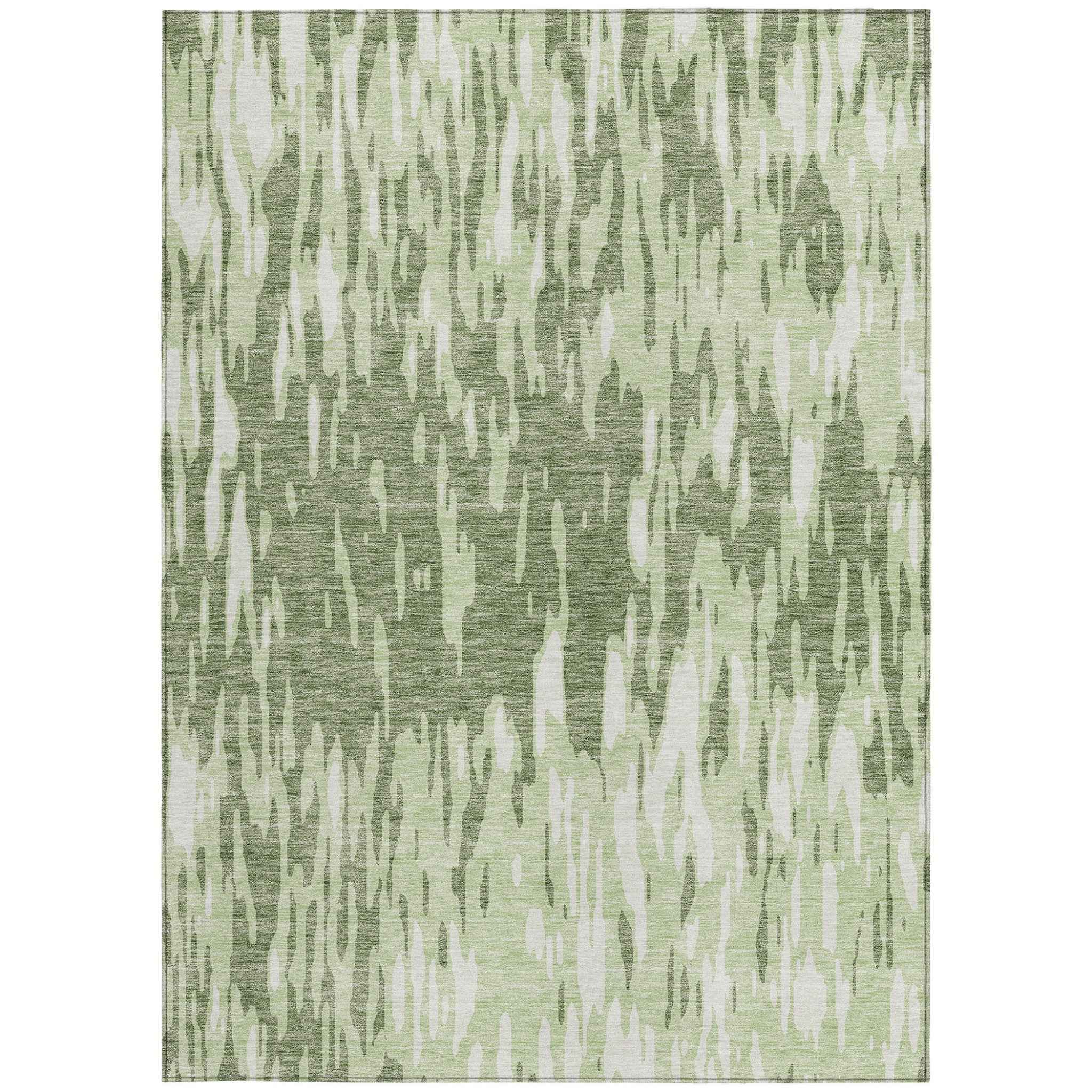 10' X 14' Green And Ivory Abstract Washable Indoor Outdoor Area Rug