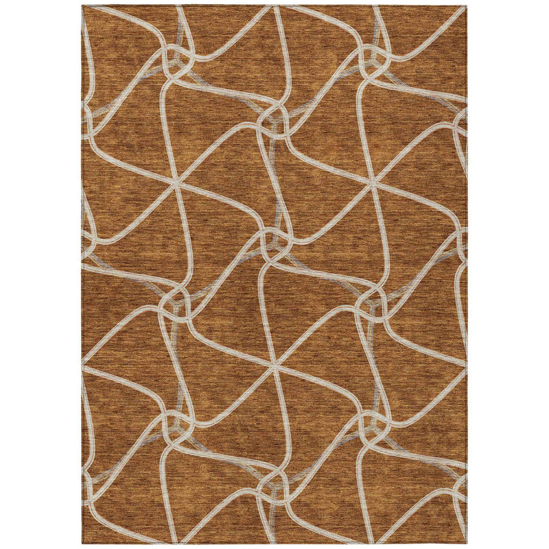 3' X 5' Orange And Ivory Geometric Washable Indoor Outdoor Area Rug