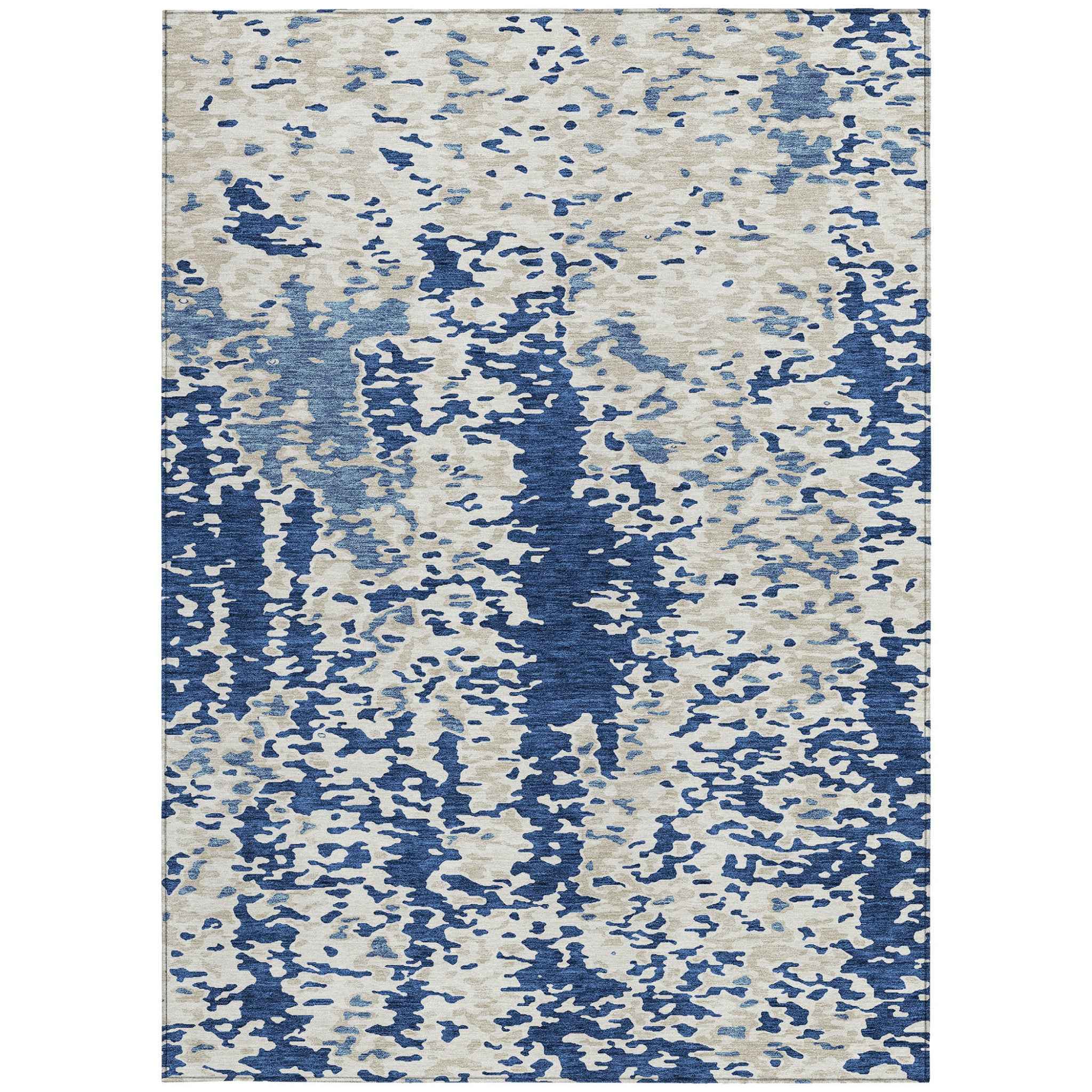 9' X 12' Navy Blue And Ivory Abstract Washable Indoor Outdoor Area Rug