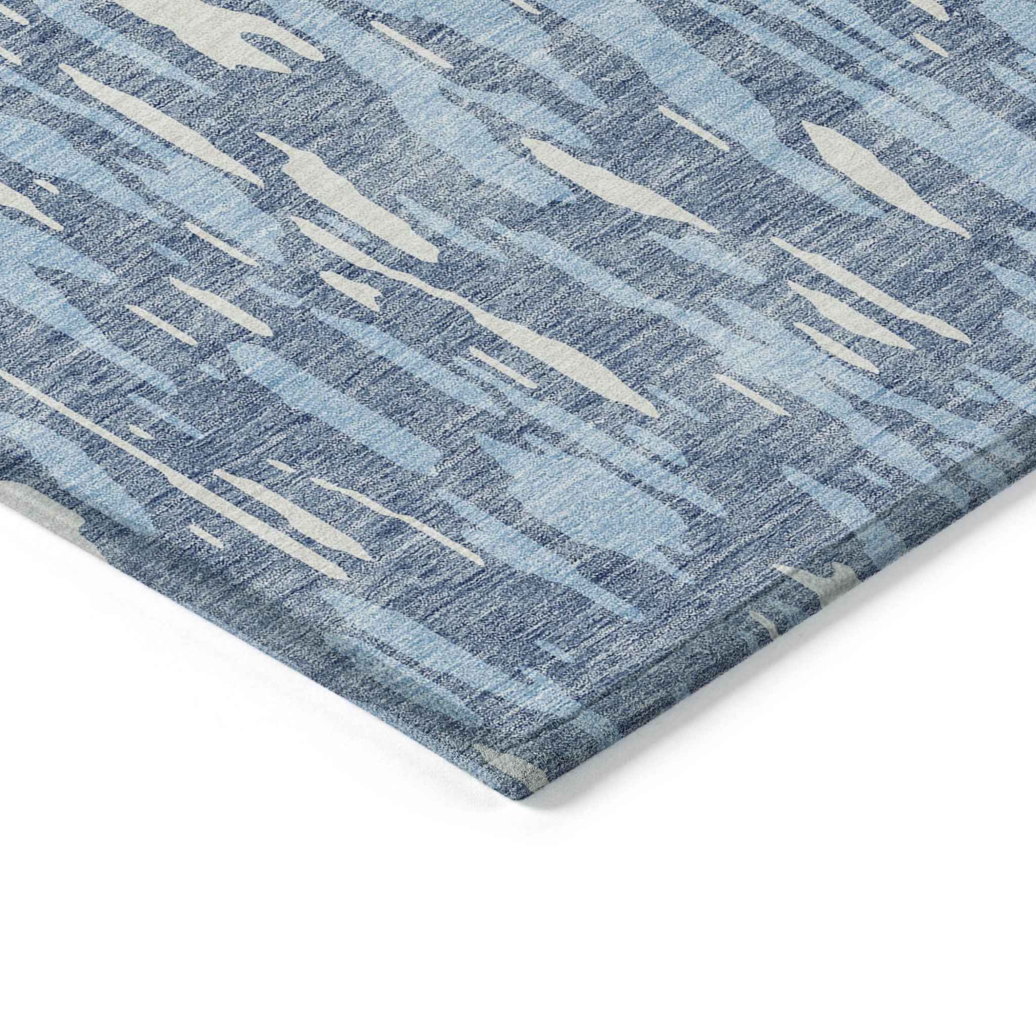 5' X 8' Denim Blue And Ivory Abstract Washable Indoor Outdoor Area Rug