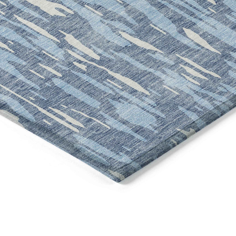 5' X 8' Denim Blue And Ivory Abstract Washable Indoor Outdoor Area Rug