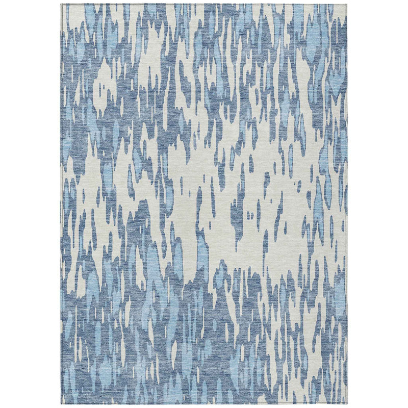 5' X 8' Denim Blue And Ivory Abstract Washable Indoor Outdoor Area Rug
