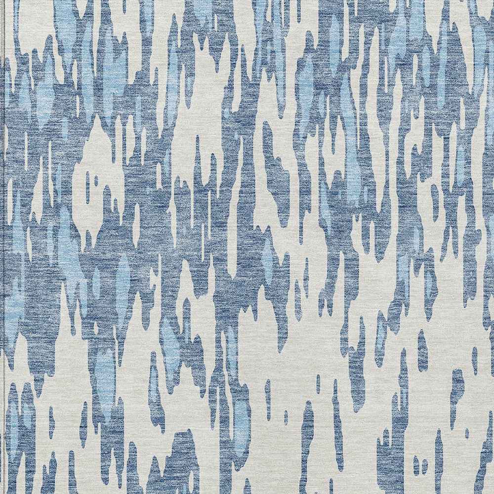 5' X 8' Denim Blue And Ivory Abstract Washable Indoor Outdoor Area Rug