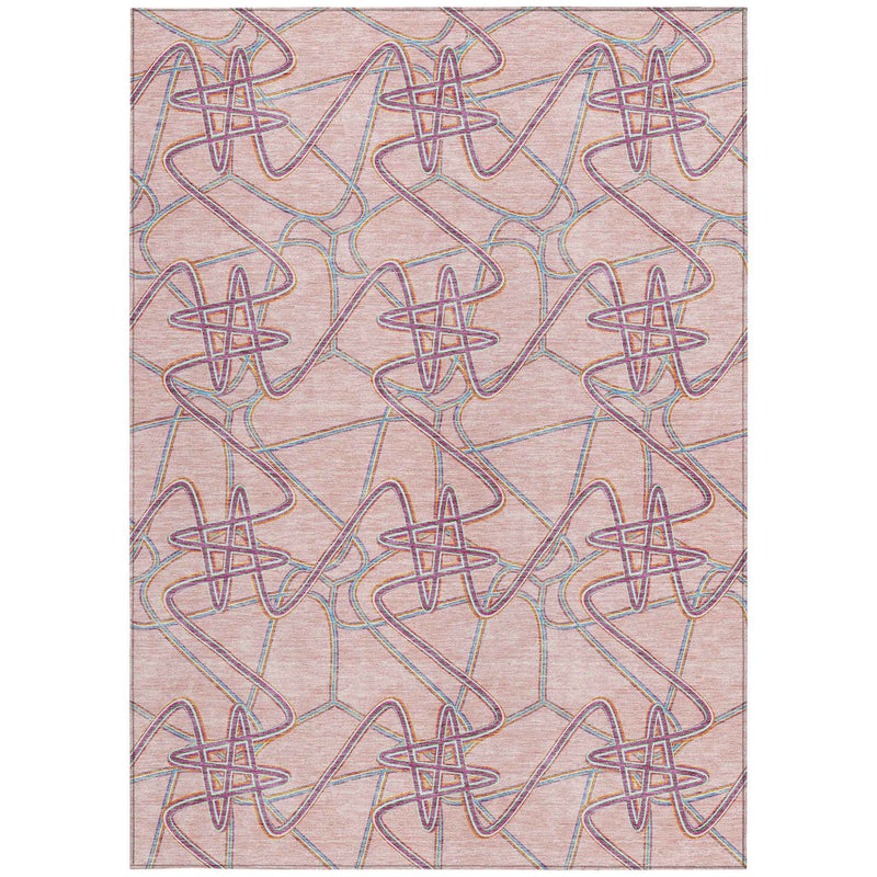 8' X 10' Pink Purple And Sky Blue Geometric Washable Indoor Outdoor Area Rug