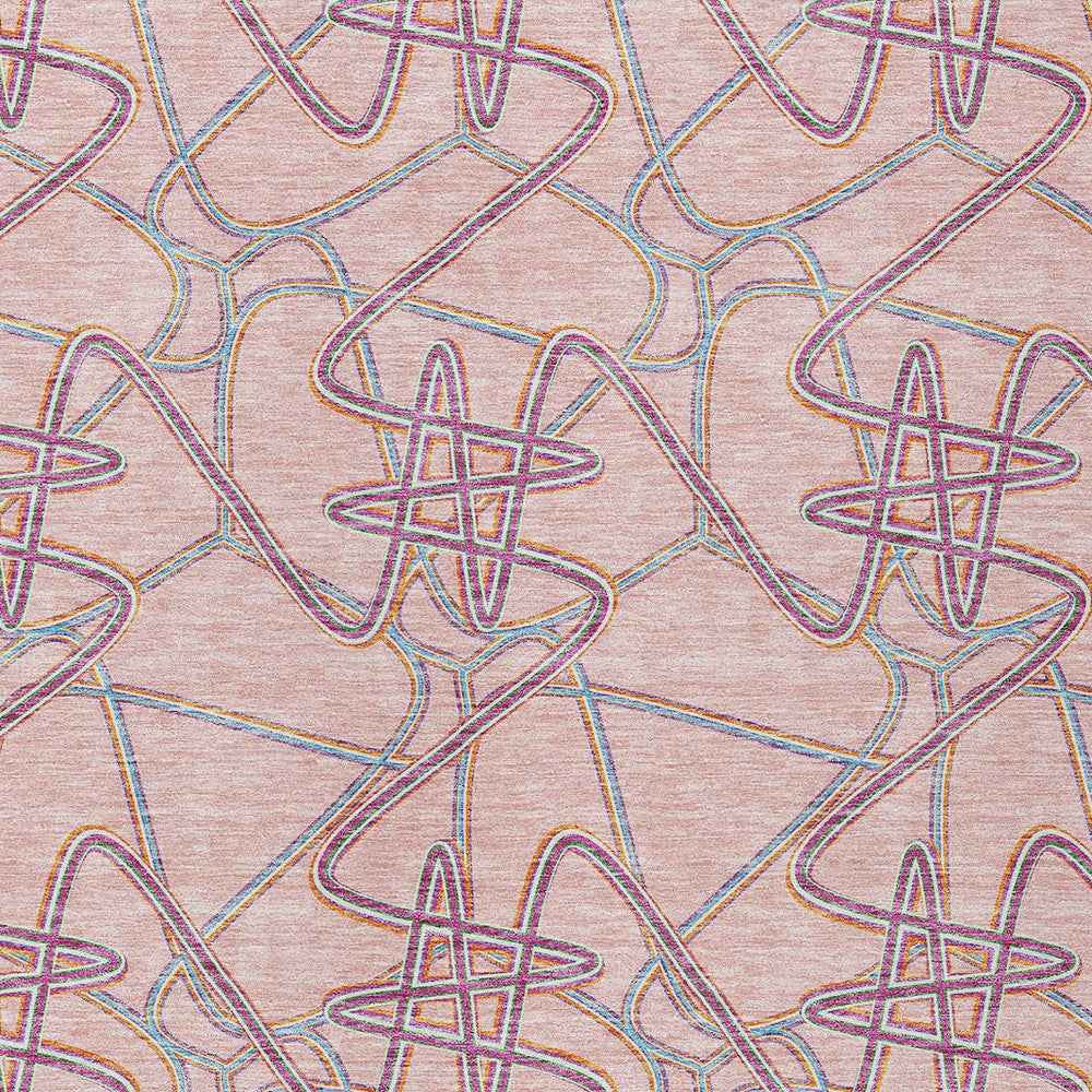 8' X 10' Pink Purple And Sky Blue Geometric Washable Indoor Outdoor Area Rug