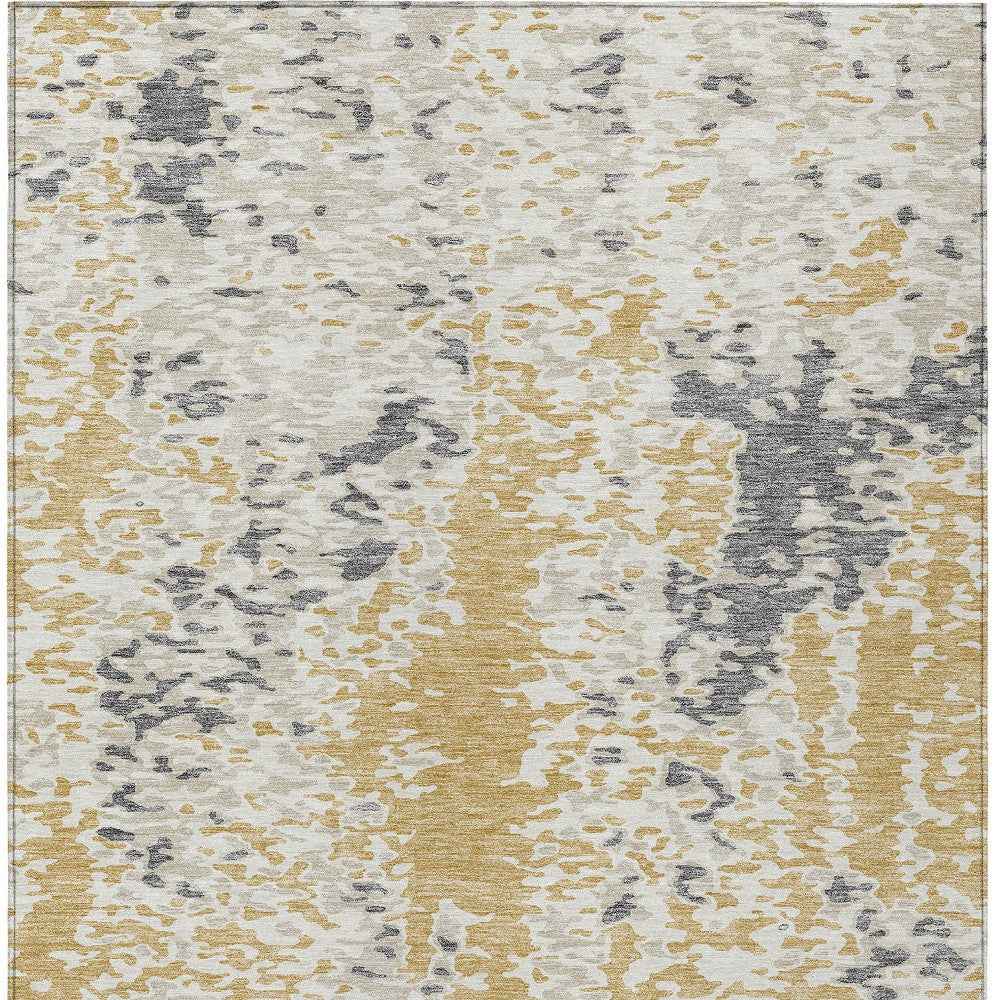 5' X 8' Gold And Ivory Abstract Washable Indoor Outdoor Area Rug