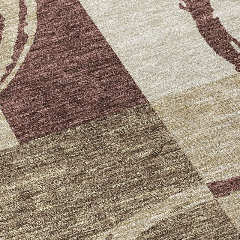 8' Brown And Ivory Round Geometric Washable Indoor Outdoor Area Rug