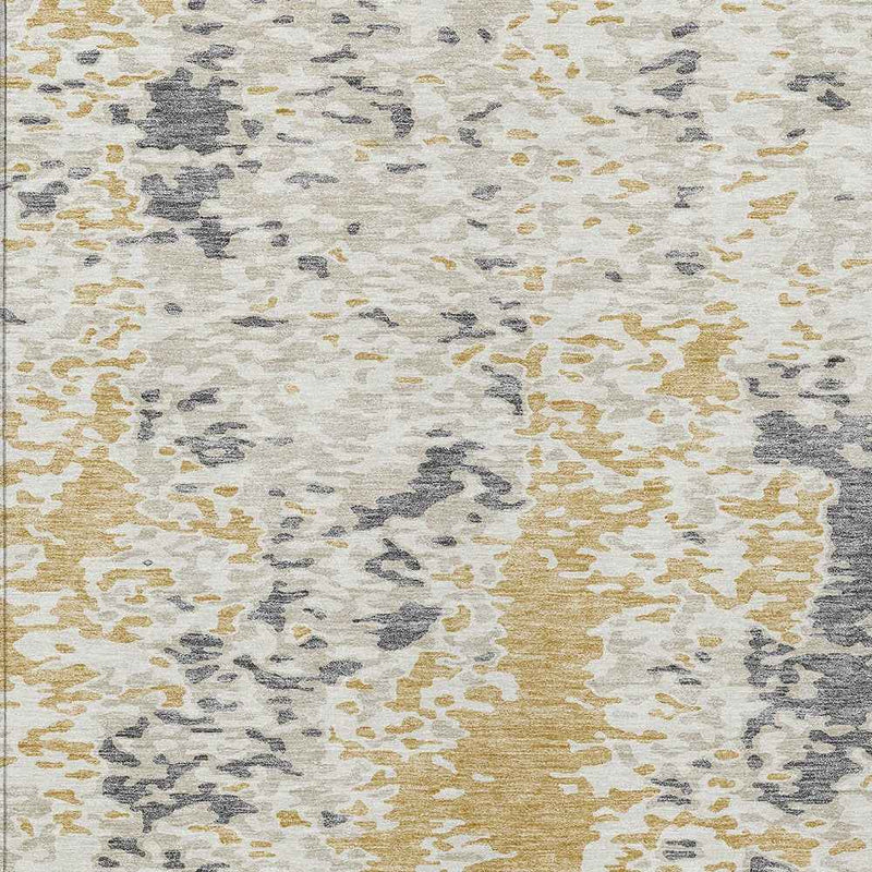 5' X 8' Gold And Ivory Abstract Washable Indoor Outdoor Area Rug