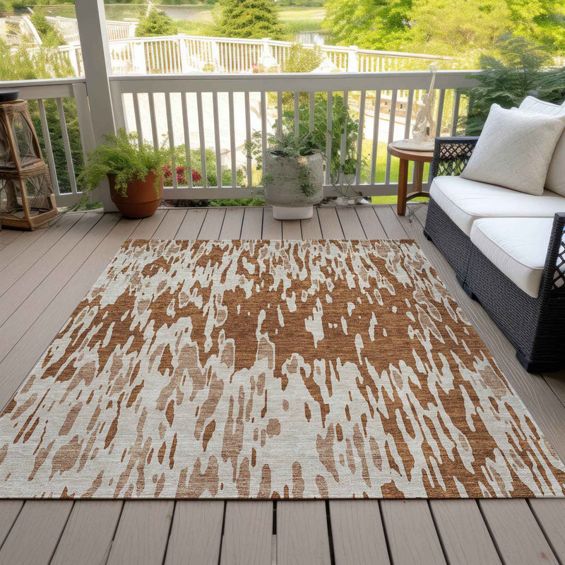 5' X 8' Orange And Ivory Abstract Washable Indoor Outdoor Area Rug