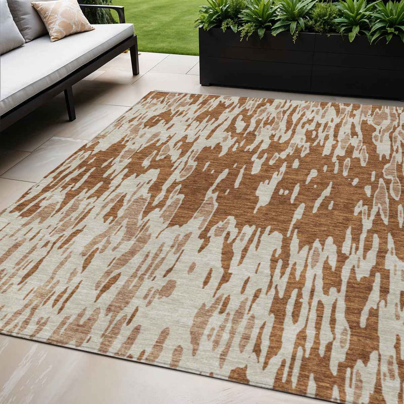 5' X 8' Orange And Ivory Abstract Washable Indoor Outdoor Area Rug