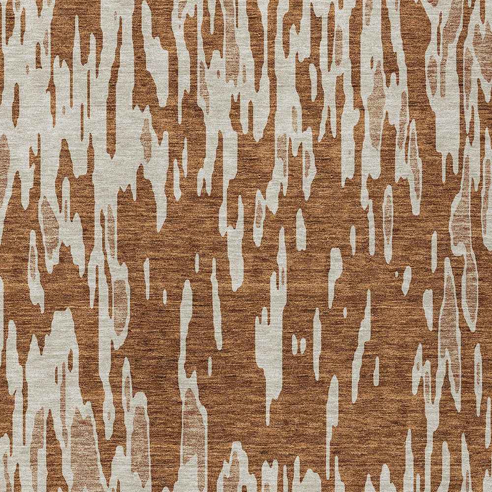 5' X 8' Orange And Ivory Abstract Washable Indoor Outdoor Area Rug