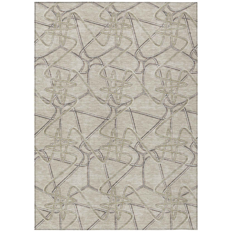 10' X 14' Beige Ivory And Gray Geometric Washable Indoor Outdoor Area Rug