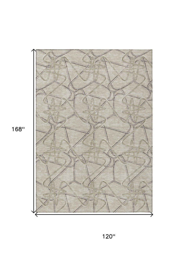 10' X 14' Beige Ivory And Gray Geometric Washable Indoor Outdoor Area Rug