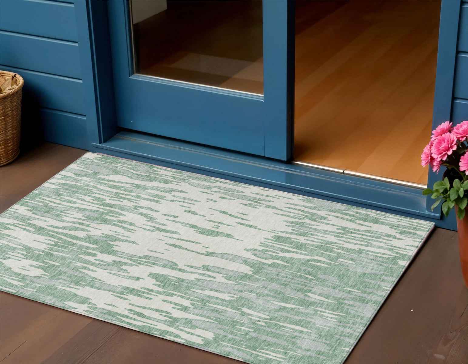 3' X 5' Sage And Ivory Abstract Washable Indoor Outdoor Area Rug