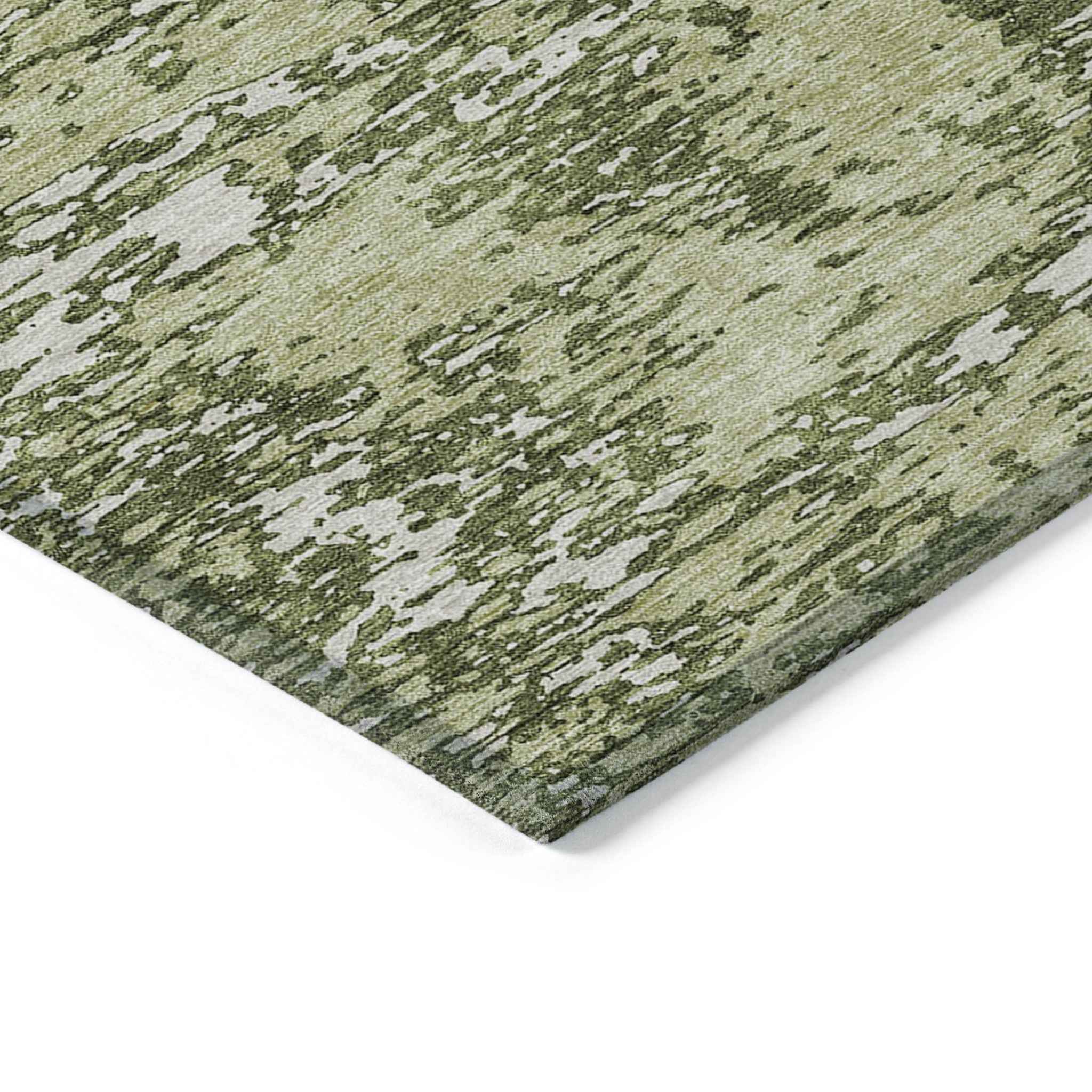 9' X 12' Olive Green And Ivory Abstract Washable Indoor Outdoor Area Rug