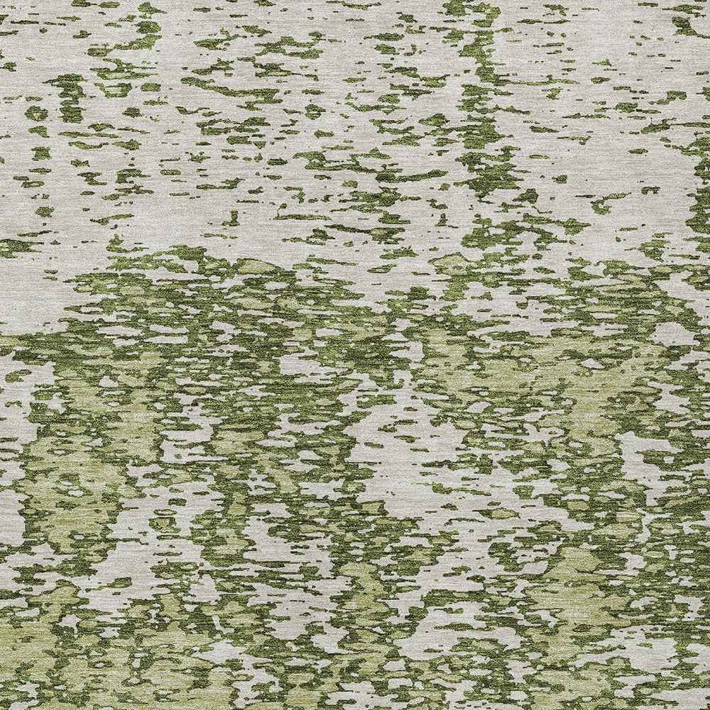 9' X 12' Olive Green And Ivory Abstract Washable Indoor Outdoor Area Rug
