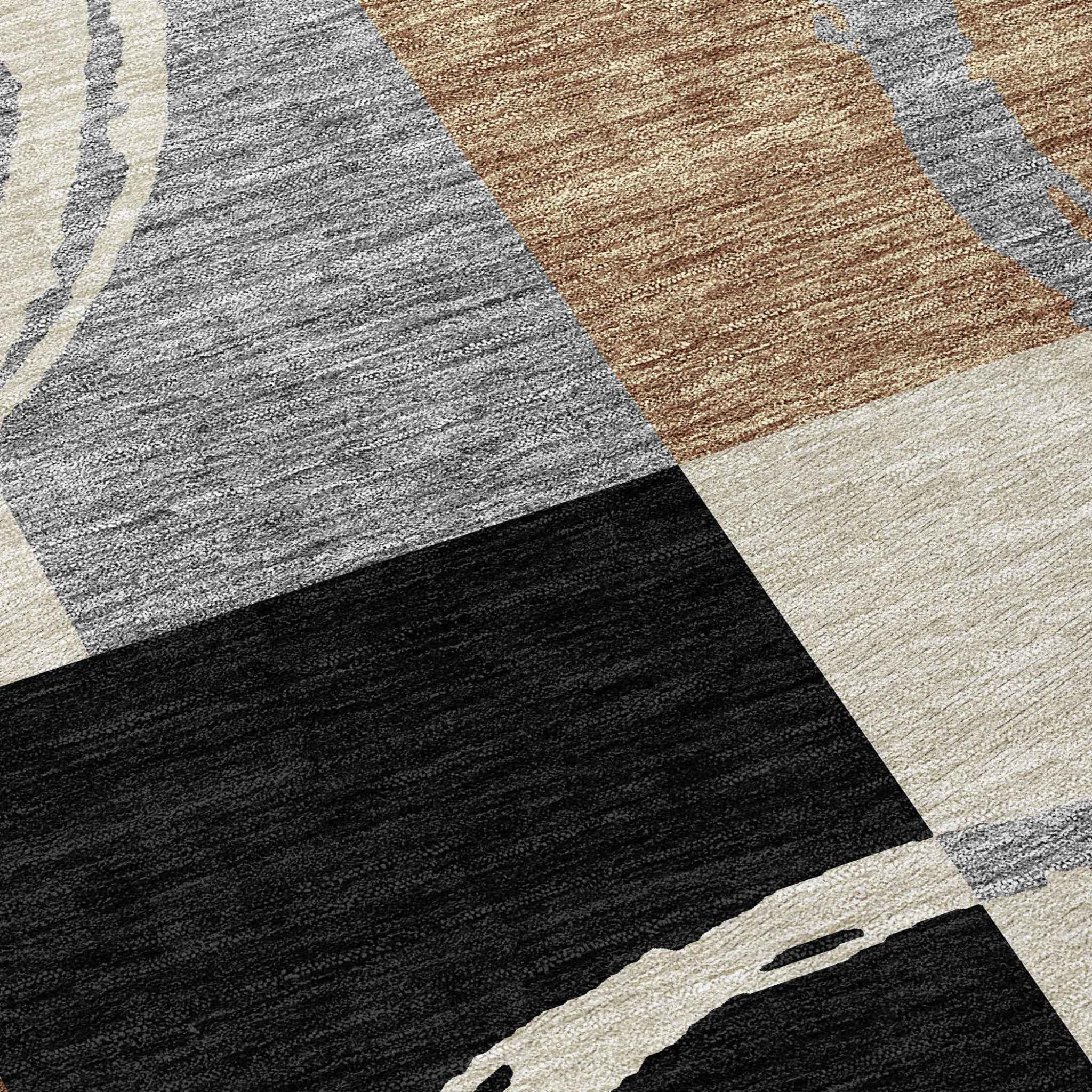 8' Pewter Gray And Black Round Geometric Washable Indoor Outdoor Area Rug