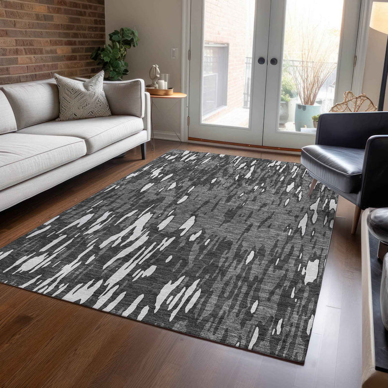 9' X 12' Gray And Ivory Abstract Washable Indoor Outdoor Area Rug