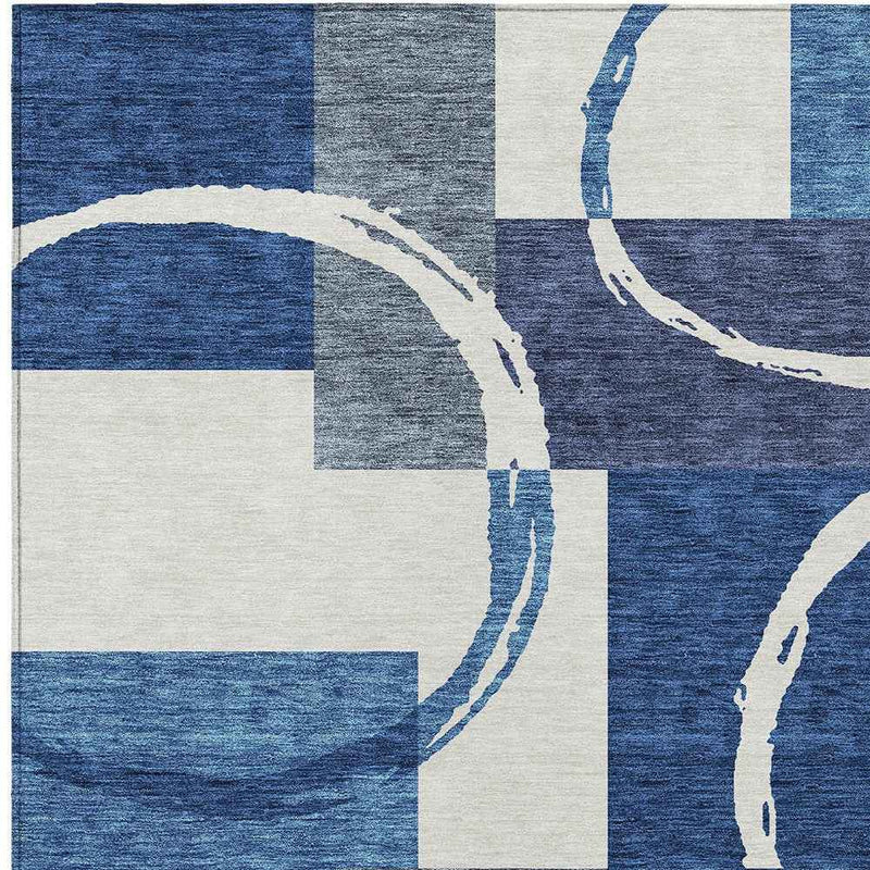 8' X 10' Blue And Ivory Geometric Washable Indoor Outdoor Area Rug