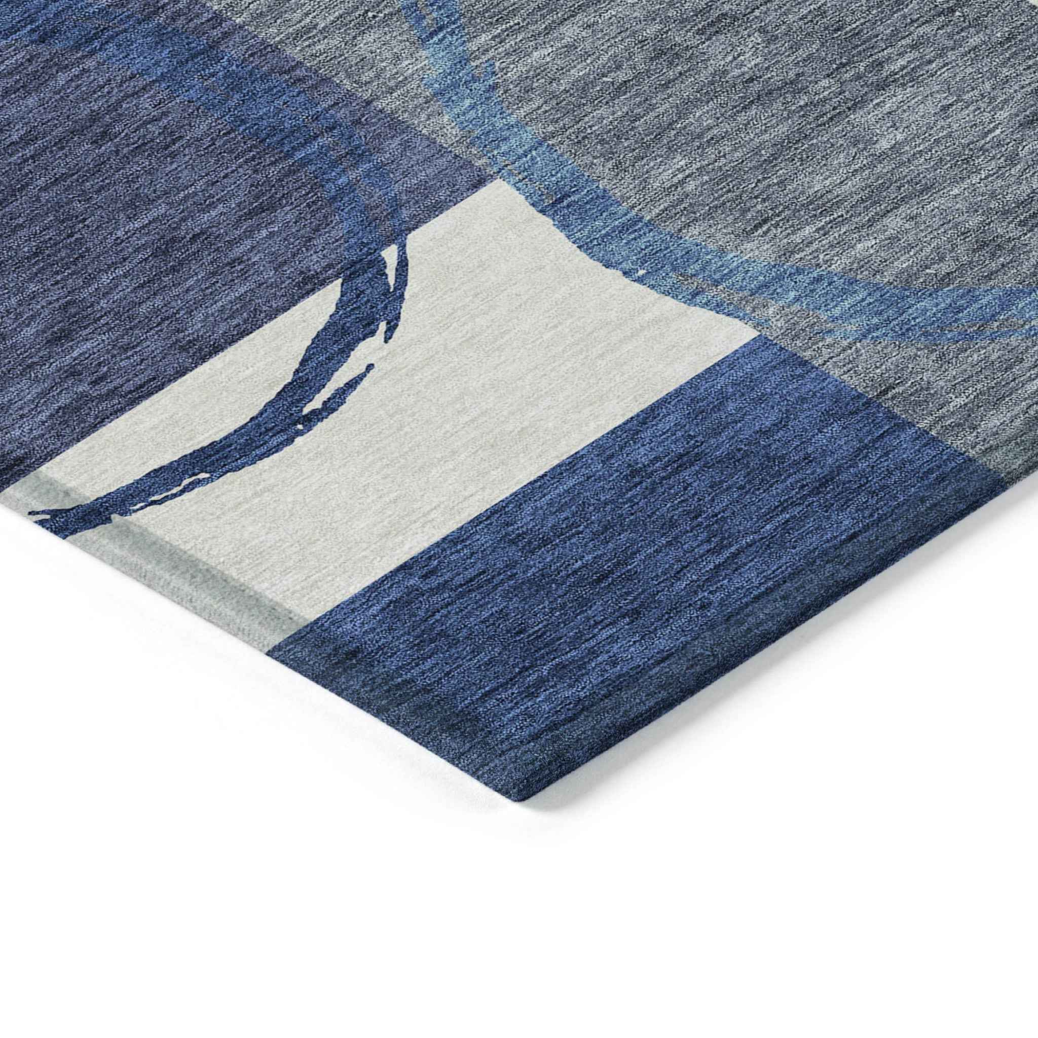 8' X 10' Blue And Ivory Geometric Washable Indoor Outdoor Area Rug