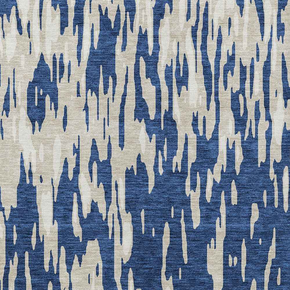 10' X 14' Navy Blue And Ivory Abstract Washable Indoor Outdoor Area Rug