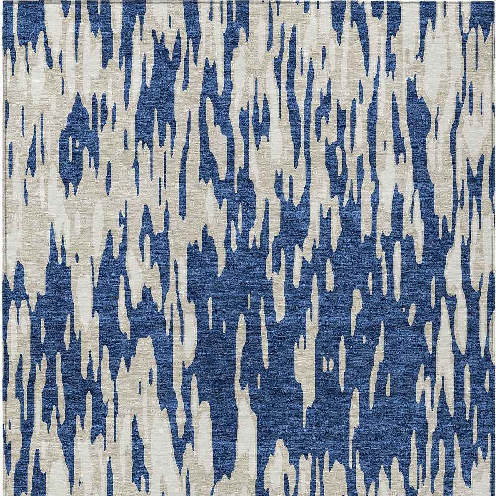 10' X 14' Navy Blue And Ivory Abstract Washable Indoor Outdoor Area Rug