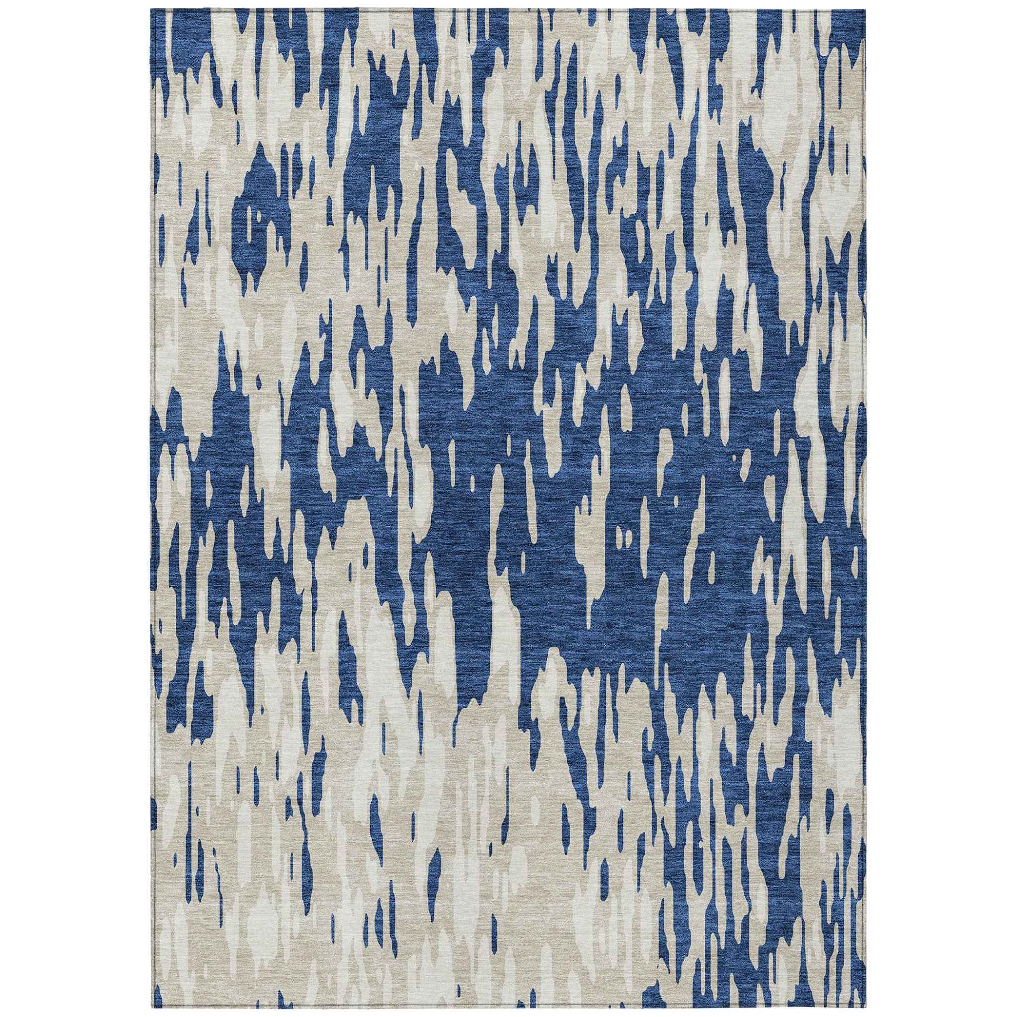5' X 8' Navy Blue And Ivory Abstract Washable Indoor Outdoor Area Rug
