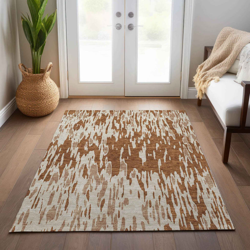 10' X 14' Orange And Ivory Abstract Washable Indoor Outdoor Area Rug