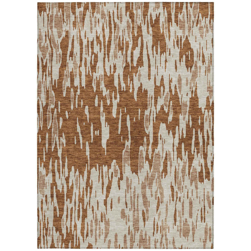 10' X 14' Orange And Ivory Abstract Washable Indoor Outdoor Area Rug