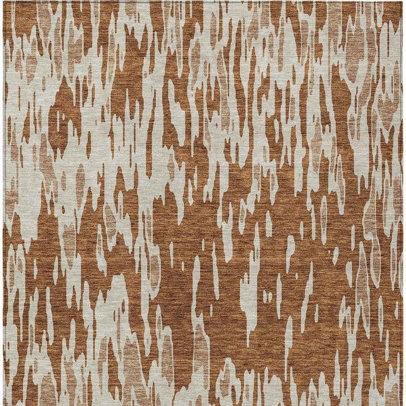 10' X 14' Orange And Ivory Abstract Washable Indoor Outdoor Area Rug