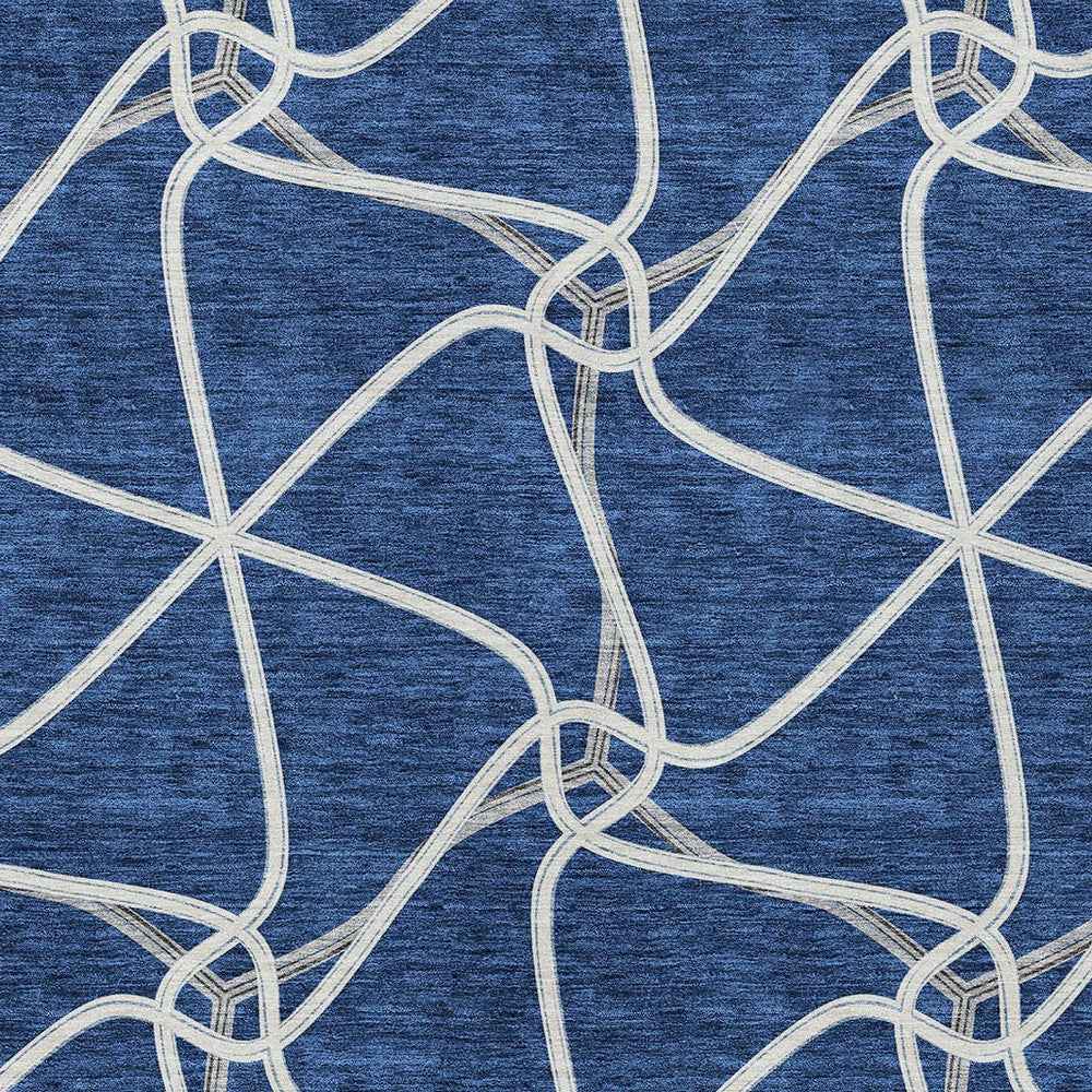 3' X 5' Blue And Ivory Geometric Washable Indoor Outdoor Area Rug