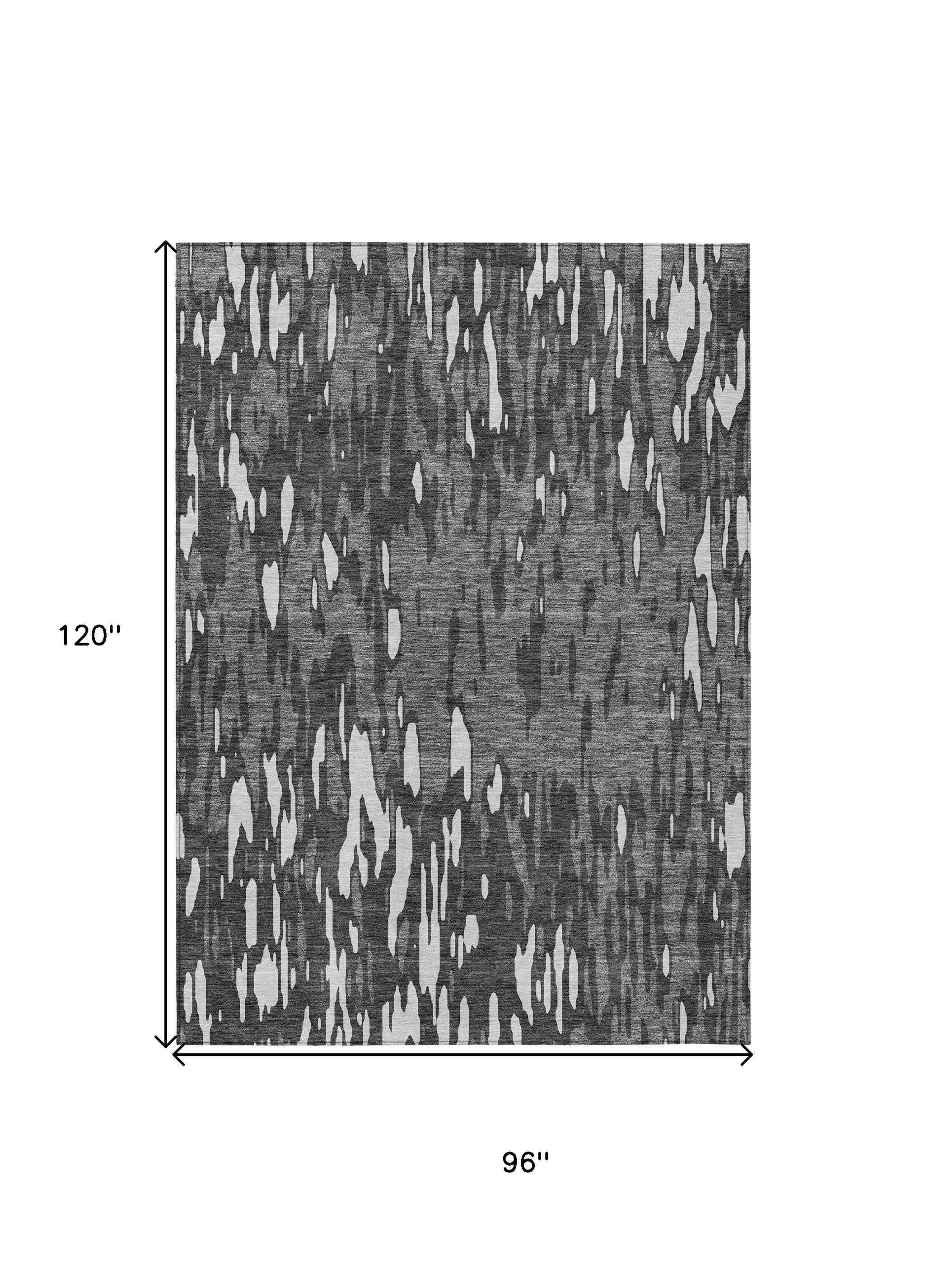 8' X 10' Gray And Ivory Abstract Washable Indoor Outdoor Area Rug