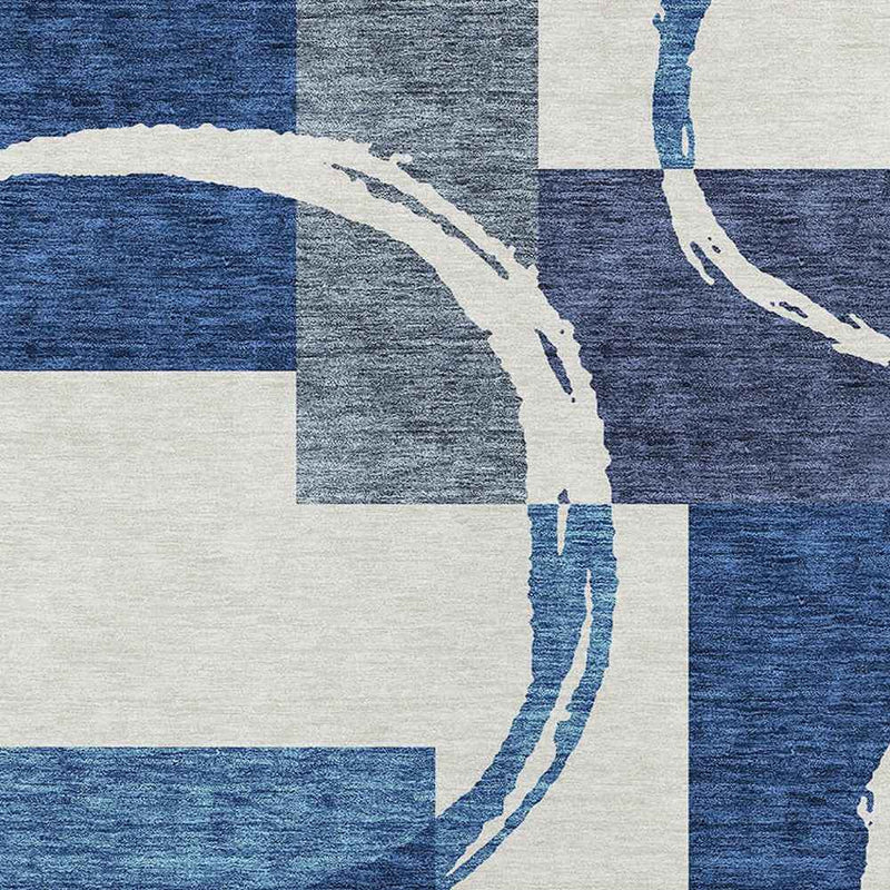 10' X 14' Blue And Ivory Geometric Washable Indoor Outdoor Area Rug