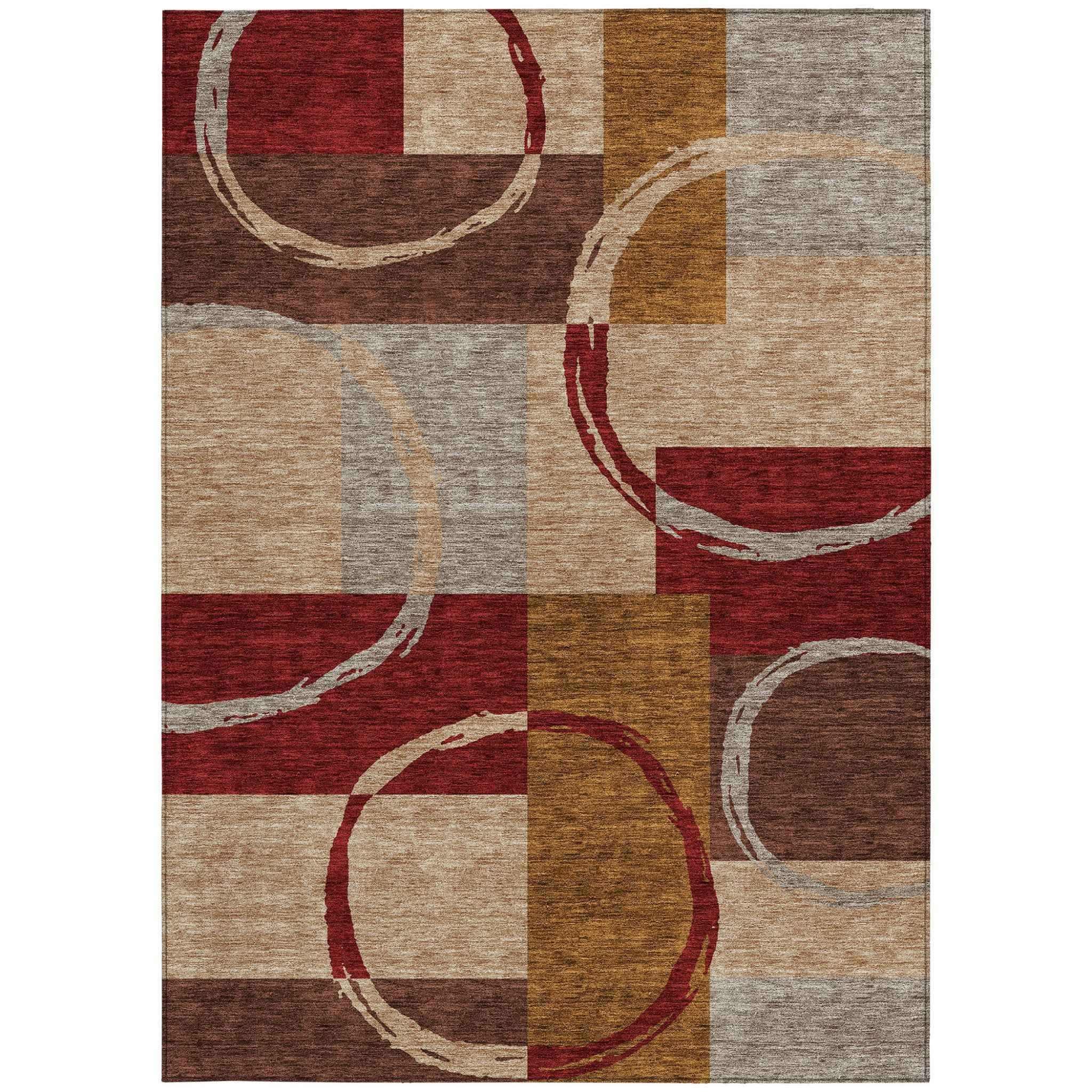 3' X 5' Wheat And Burgundy Geometric Washable Indoor Outdoor Area Rug