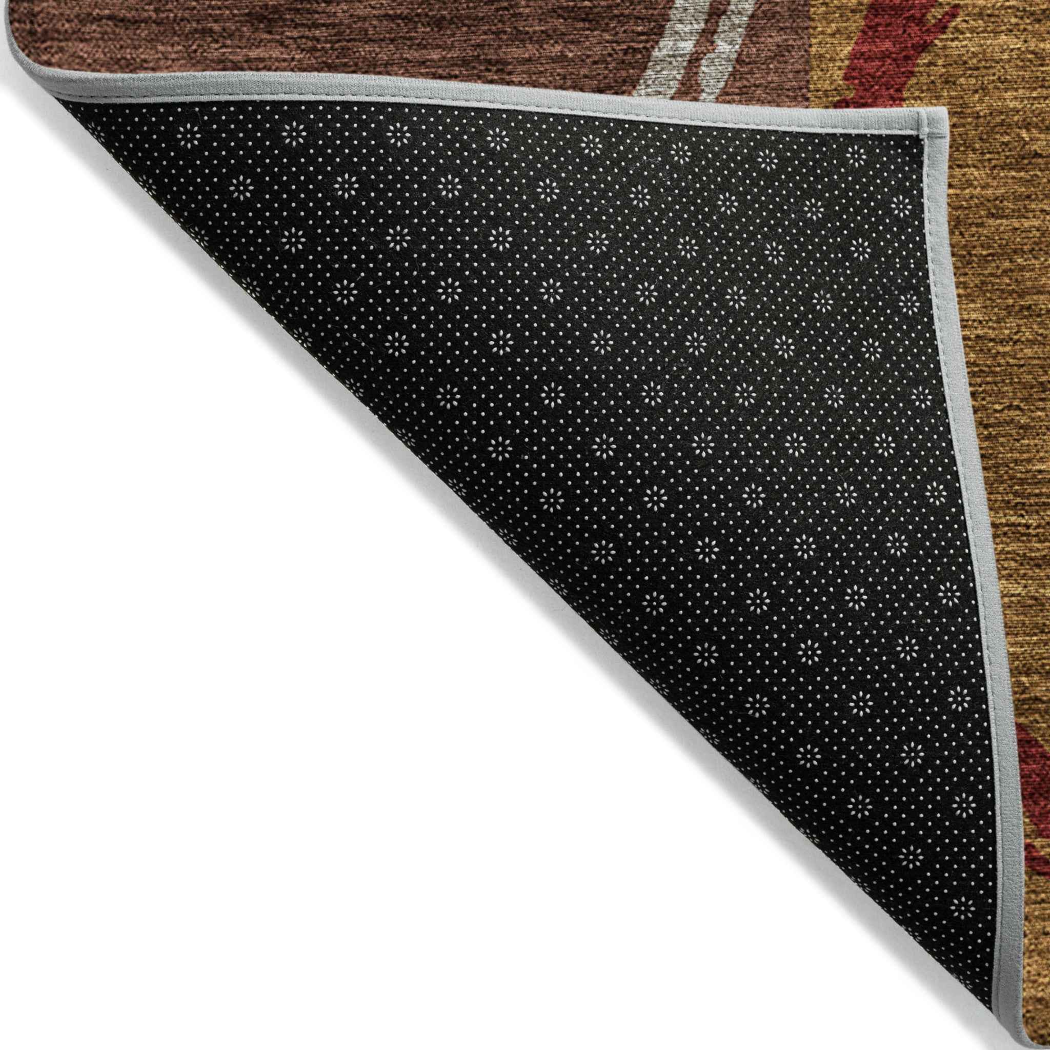 3' X 5' Wheat And Burgundy Geometric Washable Indoor Outdoor Area Rug