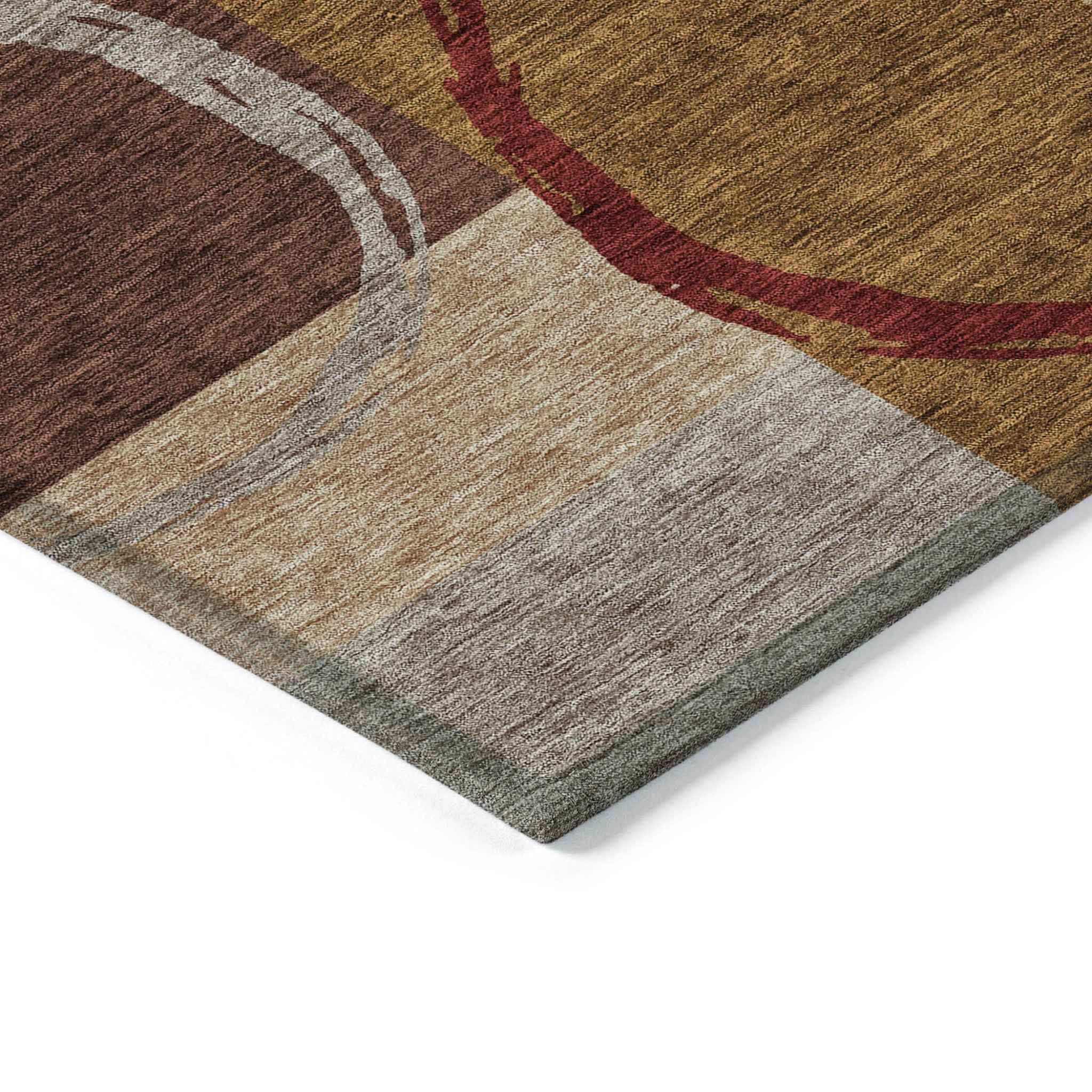 8' X 10' Wheat And Burgundy Geometric Washable Indoor Outdoor Area Rug