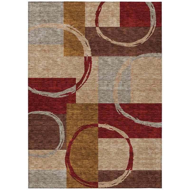 8' X 10' Wheat And Burgundy Geometric Washable Indoor Outdoor Area Rug