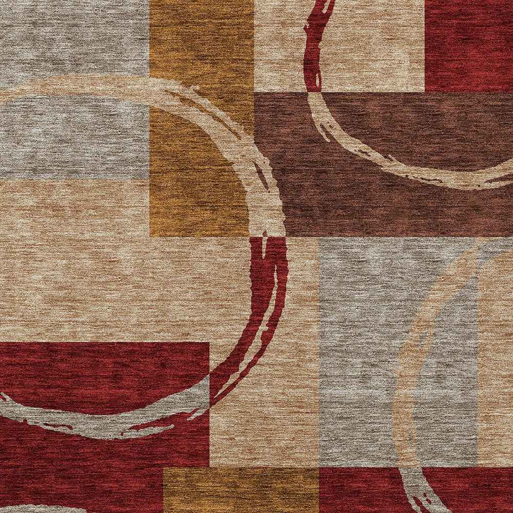 8' X 10' Wheat And Burgundy Geometric Washable Indoor Outdoor Area Rug