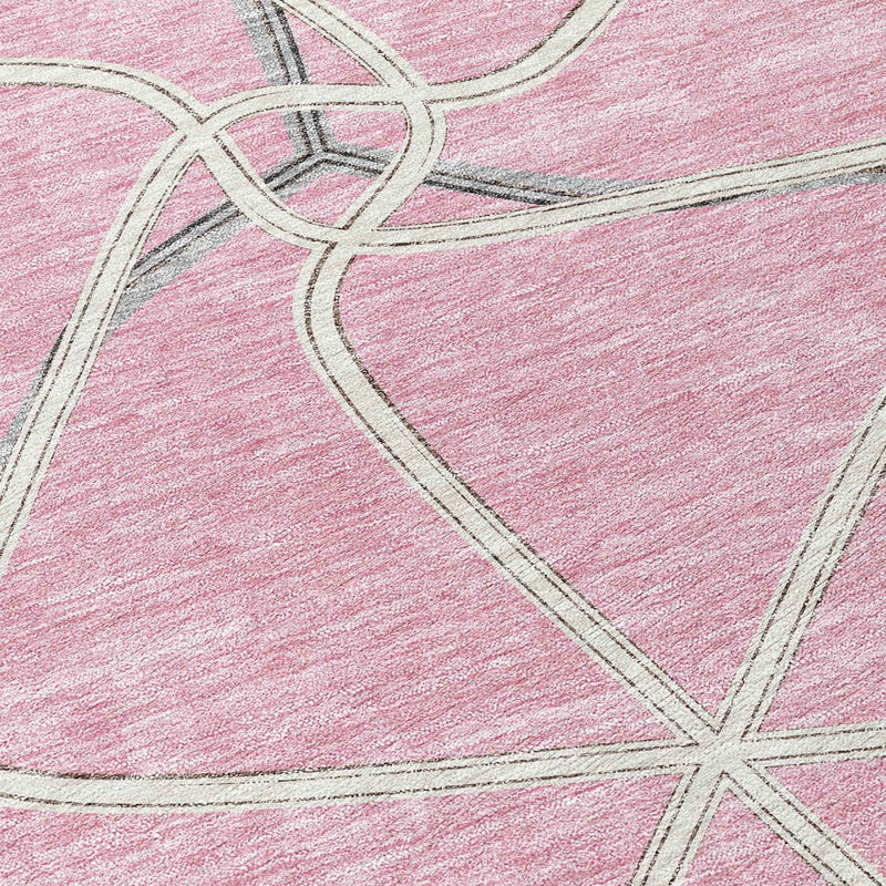 3' X 5' Pink And Ivory Geometric Washable Indoor Outdoor Area Rug