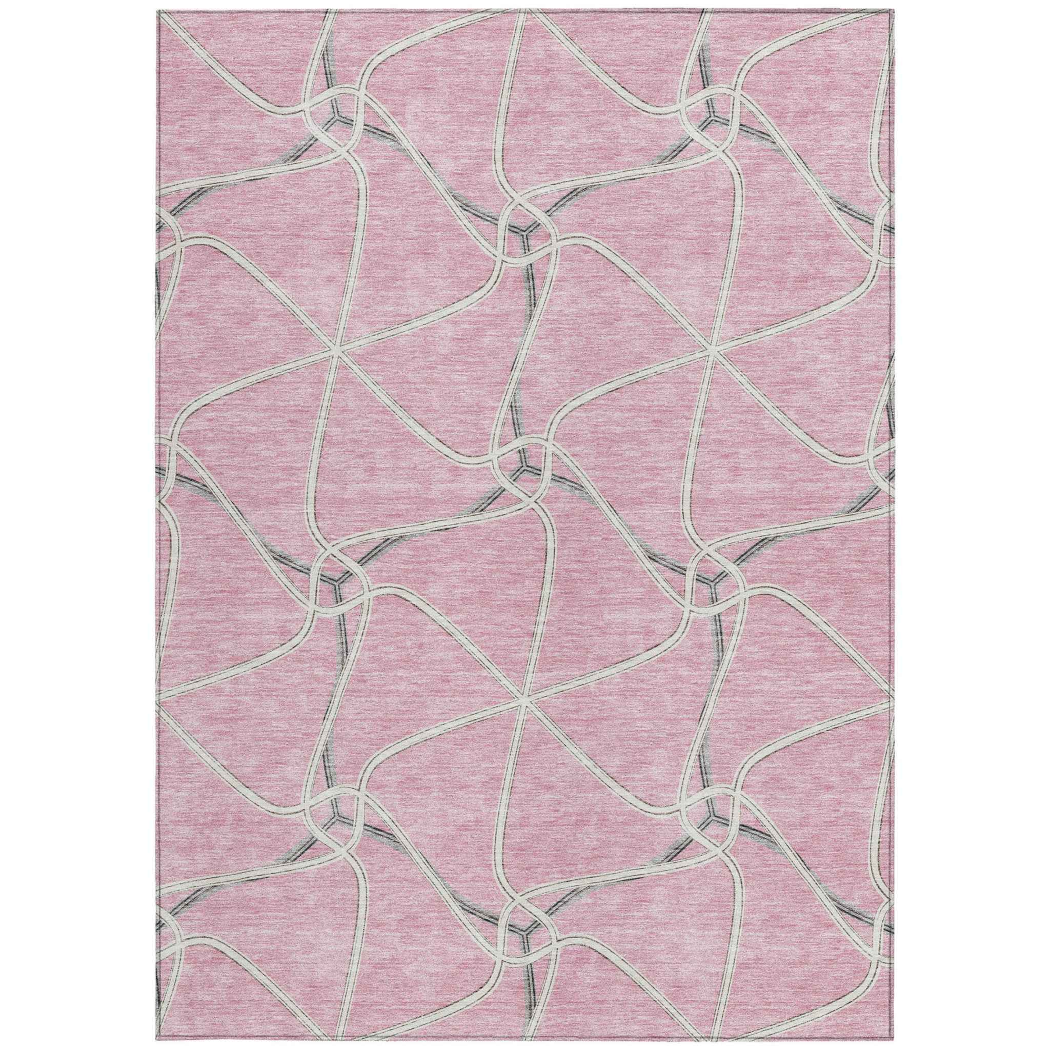 3' X 5' Pink And Ivory Geometric Washable Indoor Outdoor Area Rug