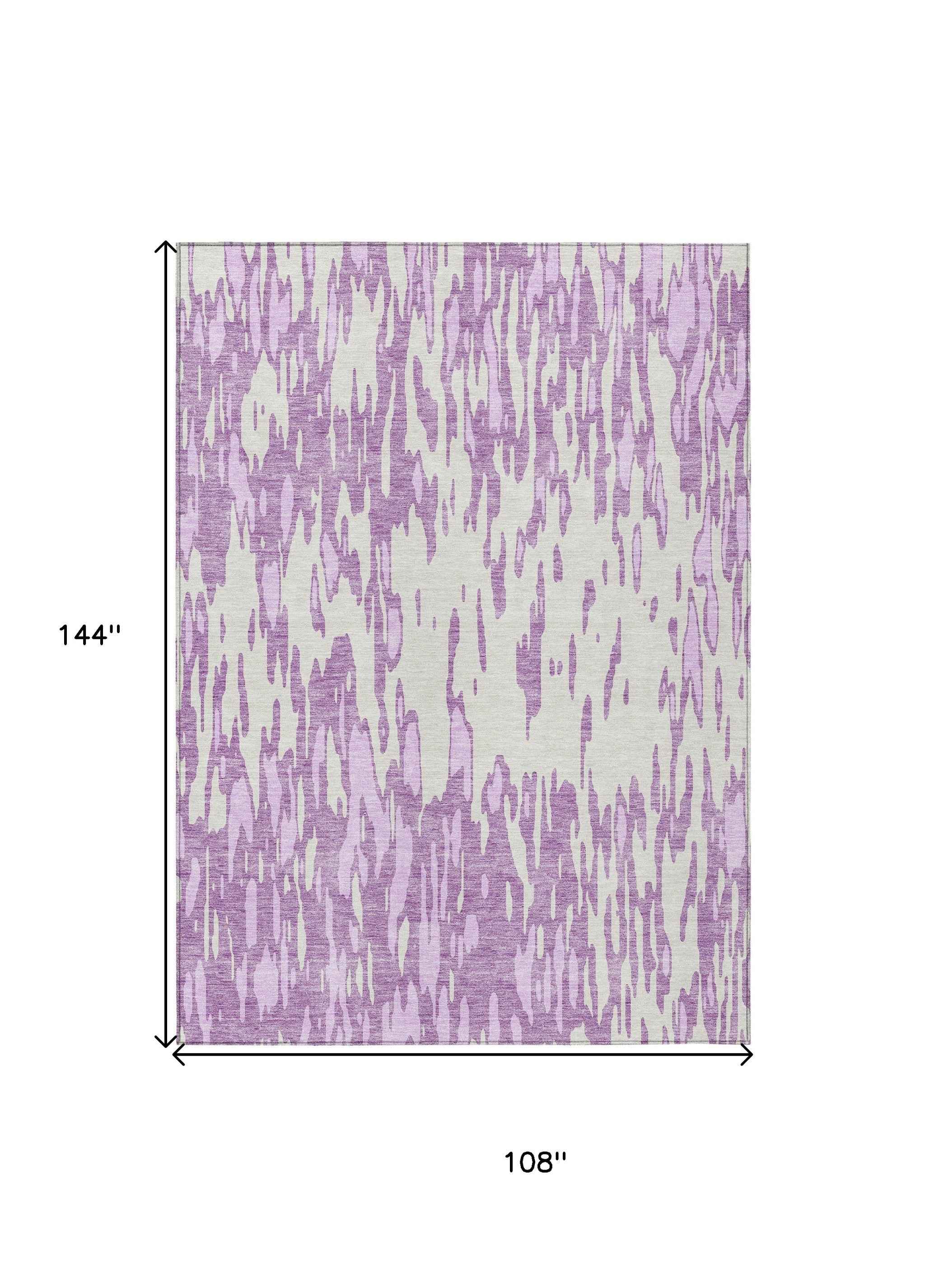 9' X 12' Lavender And Ivory Abstract Washable Indoor Outdoor Area Rug