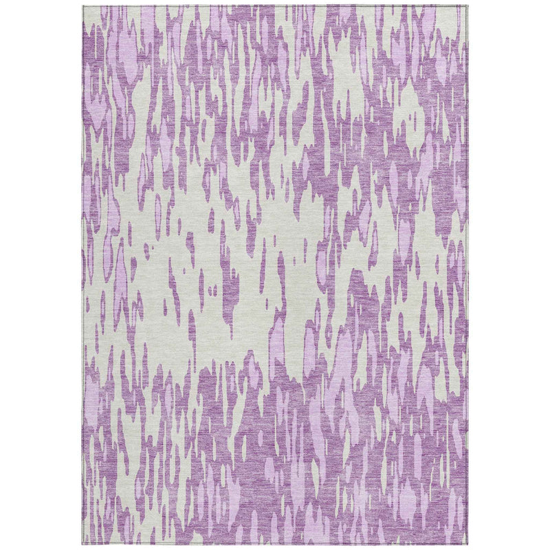 9' X 12' Lavender And Ivory Abstract Washable Indoor Outdoor Area Rug