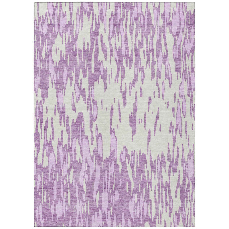 9' X 12' Lavender And Ivory Abstract Washable Indoor Outdoor Area Rug
